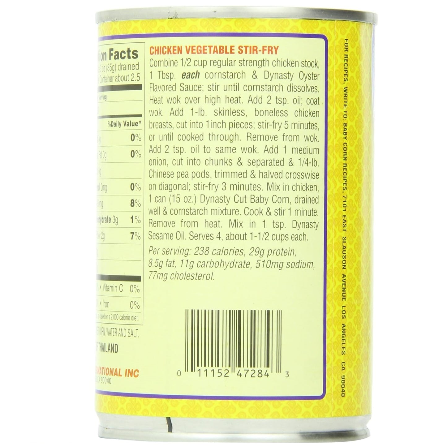 12 Packs Dynasty Cut Baby Corn, 15 Ounce
