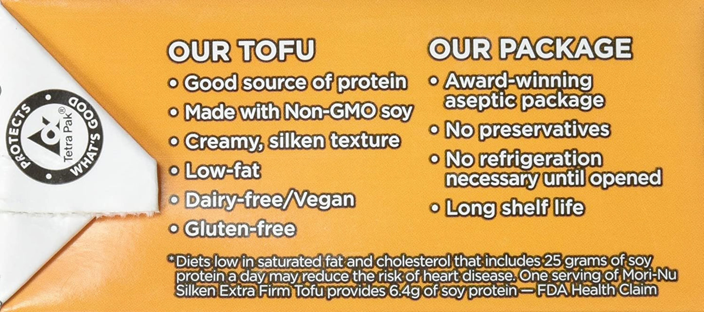 Mori-Nu Silken Tofu Extra Firm, Velvety Smooth and Creamy, Low Fat, Gluten-Free, Dairy-Free, Vegan, Made with Non-GMO soybeans, KSA Kosher Parve, Shelf-Stable, Plant protein, 10.9 oz x 12 Packs