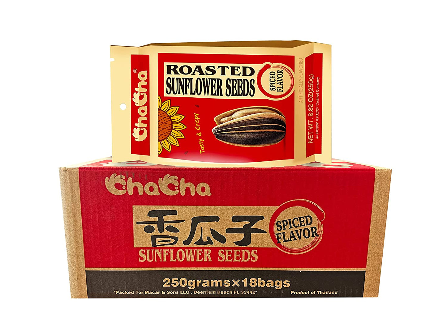 Chacha Sunflower Roasted and Salted Seeds (Spiced Flavor) 18 pack, one case
