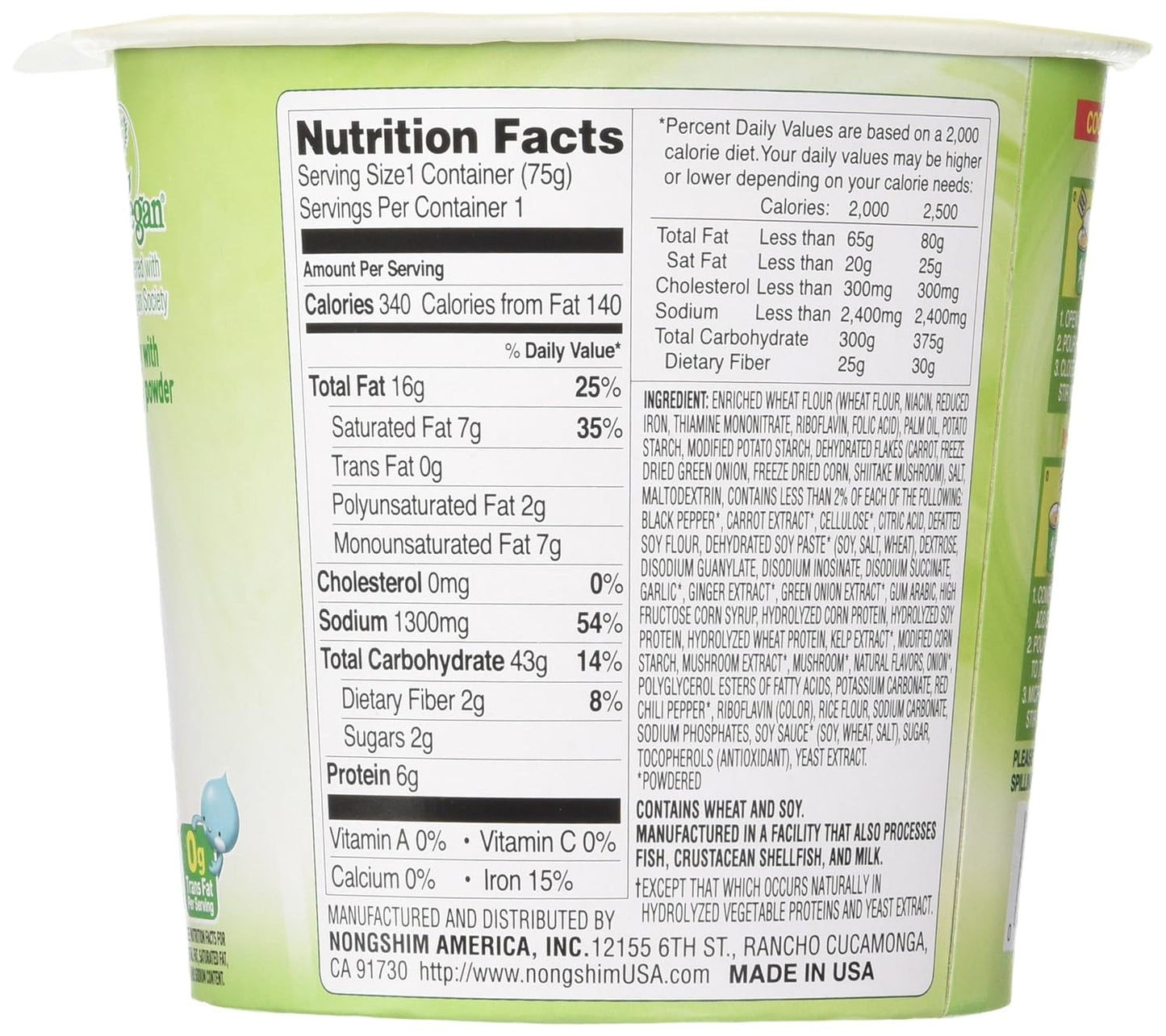 Nongshim Soon Instant Vegan Ramen Noodle Soup Cup, 6 Pack, Microwaveable Safe Cup, Vegan Meatless Ramen
