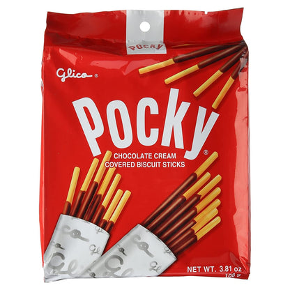 Glico Pocky Family Size Cream Covered Biscuit Sticks (9 Individual Bags) Chocolate Flavor(20 Pack per case)