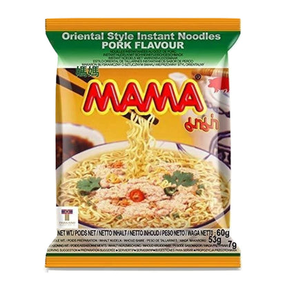 Mama Ramen Thai instant Noodle, 4 flavor (Shrimp Tom Yum, Pa Lo Duck, Shrimp Creamy Tom Yum, Pork), each flavor 6 bags Total 24 small bags noodle plus one NineChef Coffee Spoon