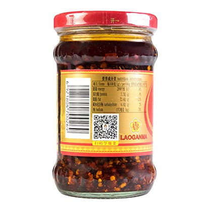 Lao Gan Ma Spicy Chili Crisp Spicy Chinese Chili Oil Hot Sauce with Roasted Chili Pepper Flakes | 7.41oz 210g (2 packs) + one NineChef Golden color Spoon (2 Jars + 1 Spoon)