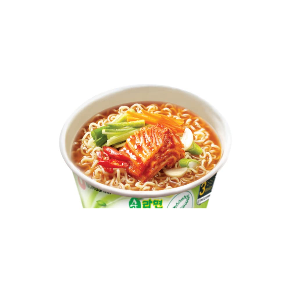 Nongshim Soon Kimchi Instant Vegan Ramen Noodle Soup Mix Cup, 6 Pack, Microwaveable Vegan Meatless Ramen, Real Kimchi Flakes