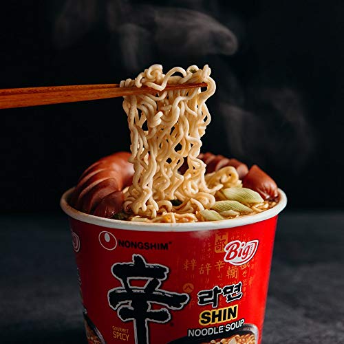 Nongshim Gourmet Spicy Shin Instant Ramen Noodle Cup, 6 Pack, Chunky Vegetables, Premium Microwaveable Ramen Soup Mix