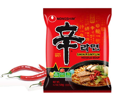 Nongshim Gourmet Spicy Shin Instant Ramen Noodle, 20 Pack, Chunky Vegetables, Premium Microwaveable Ramen Soup Mix, Savory & Rich
