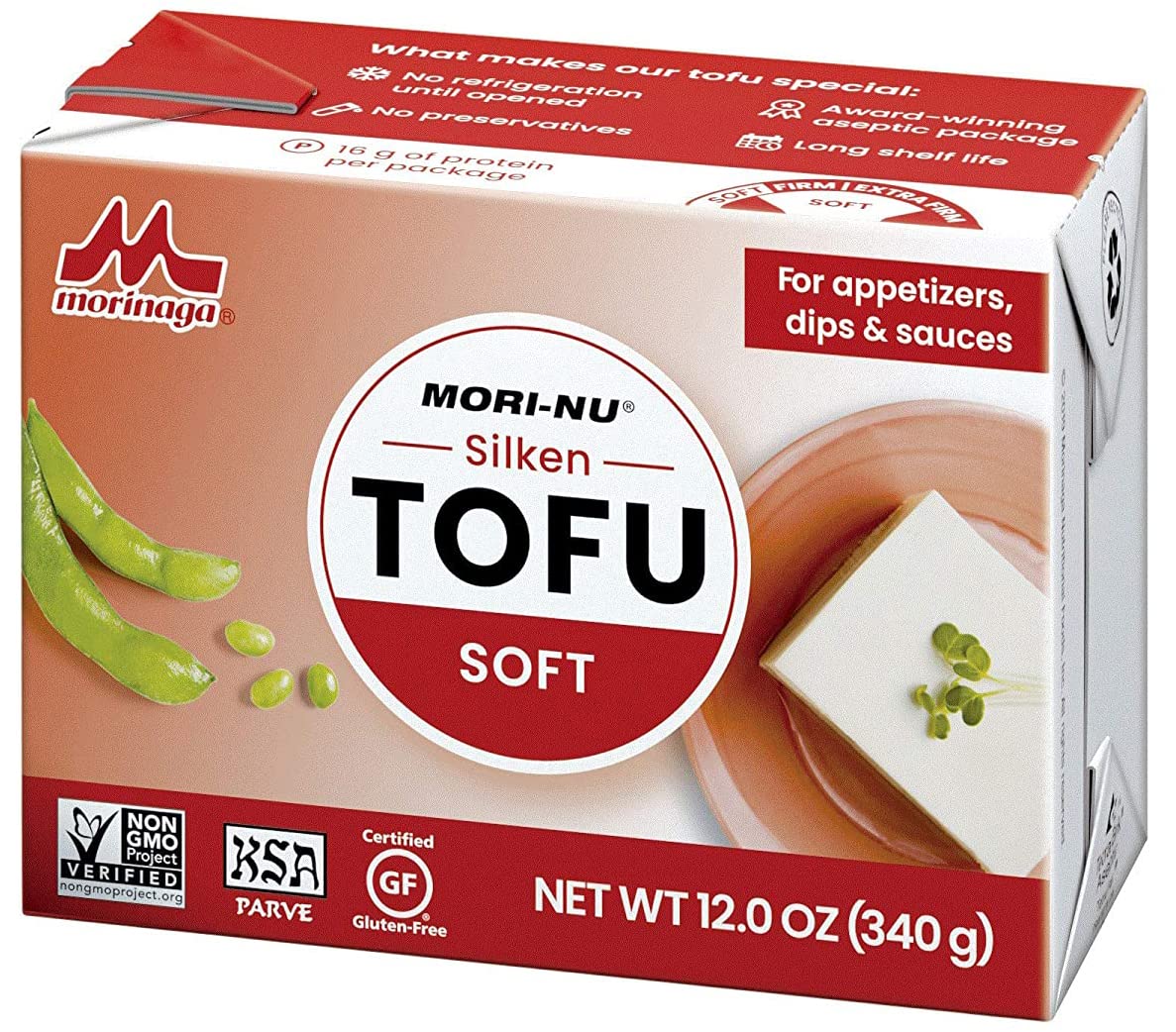 Mori-Nu Silken Tofu Soft | Velvety Smooth and Creamy | Low Fat, Gluten-Free, Dairy-Free, Vegan, Made with Non-GMO soybeans, KSA Kosher Parve | Shelf-Stable | Clean protein | 12oz x 12 Packs