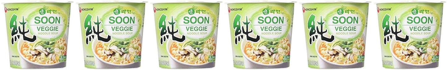 Nongshim Soon Instant Vegan Ramen Noodle Soup Cup, 6 Pack, Microwaveable Safe Cup, Vegan Meatless Ramen