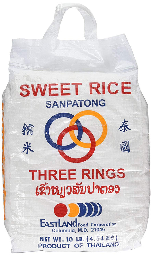 Three Rings Thai Sticky Rice (Sweet Rice), 160 Ounce. 10lb