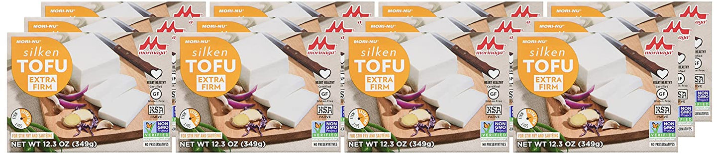 Mori-Nu Silken Tofu Extra Firm | Velvety Smooth and Creamy | Low Fat, Gluten-Free, Dairy-Free, Vegan, Made with Non-GMO soybeans, KSA Kosher Parve | Shelf-Stable | Plant protein | 12.3 oz x 12 Packs
