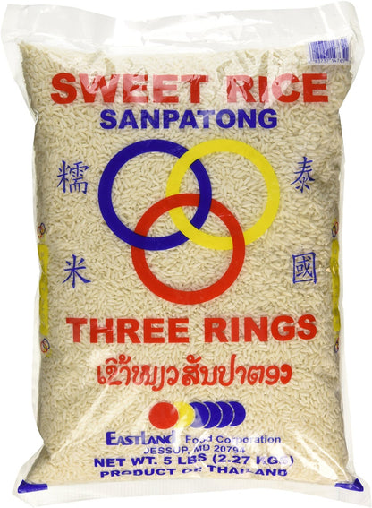 Three Rings Thai Sticky Rice (Sweet Rice) 5 Lbs