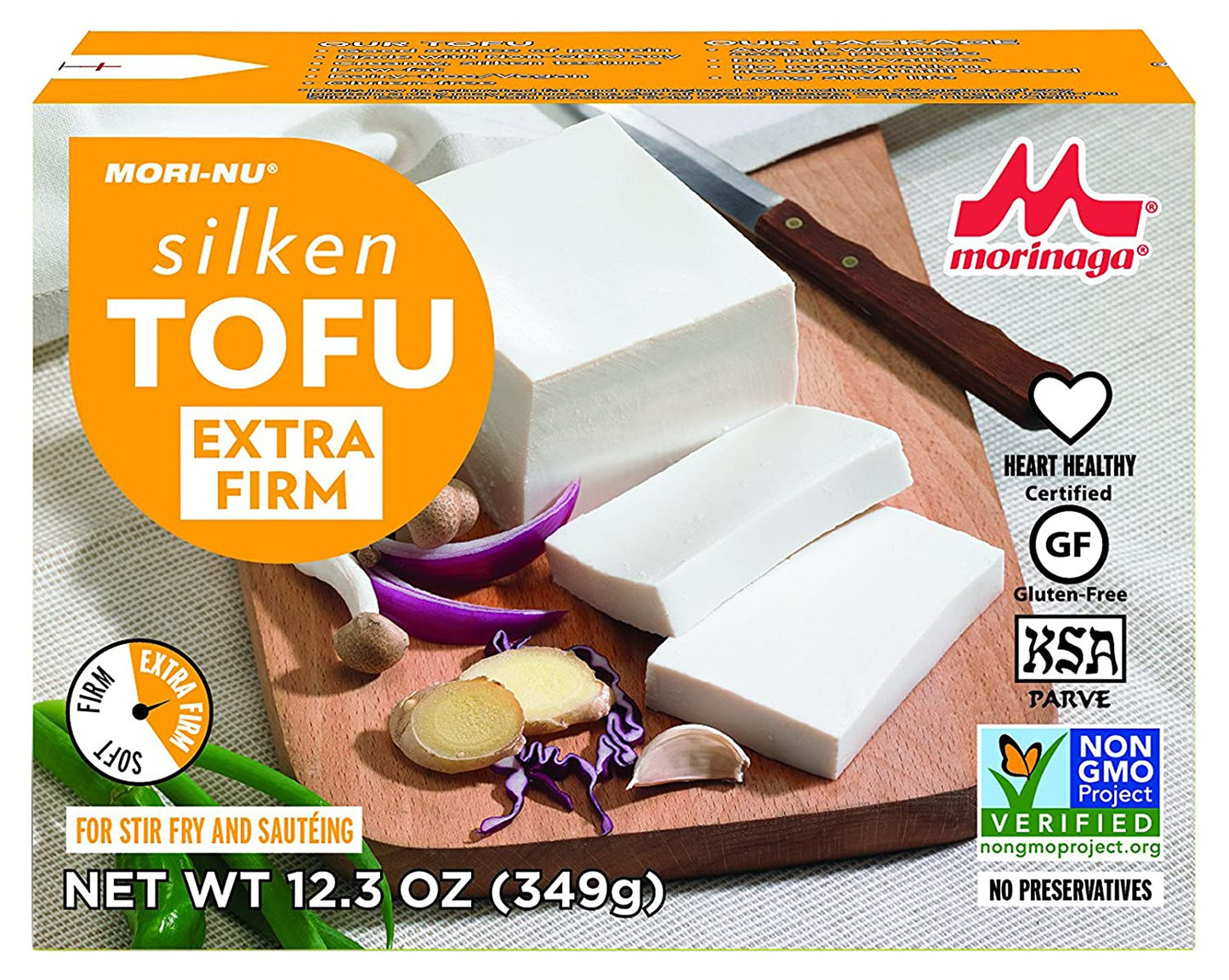 Mori-Nu Silken Tofu Extra Firm | Velvety Smooth and Creamy | Low Fat, Gluten-Free, Dairy-Free, Vegan, Made with Non-GMO soybeans, KSA Kosher Parve | Shelf-Stable | Plant protein | 12.3 oz x 12 Packs