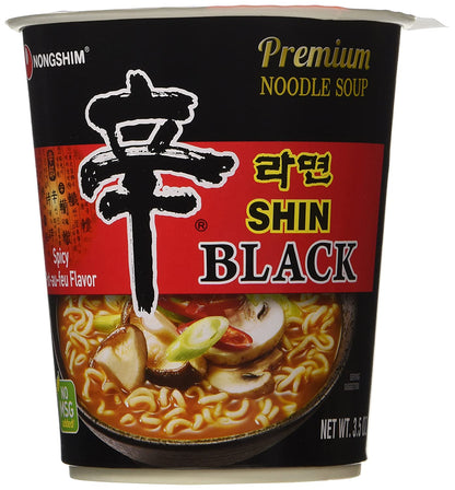 Nongshim Premium Shin Black Instant Ramen Noodle Cup, 6 Pack, Chunky Vegetables & Real Beef, Microwaveable Ramen Soup Mix